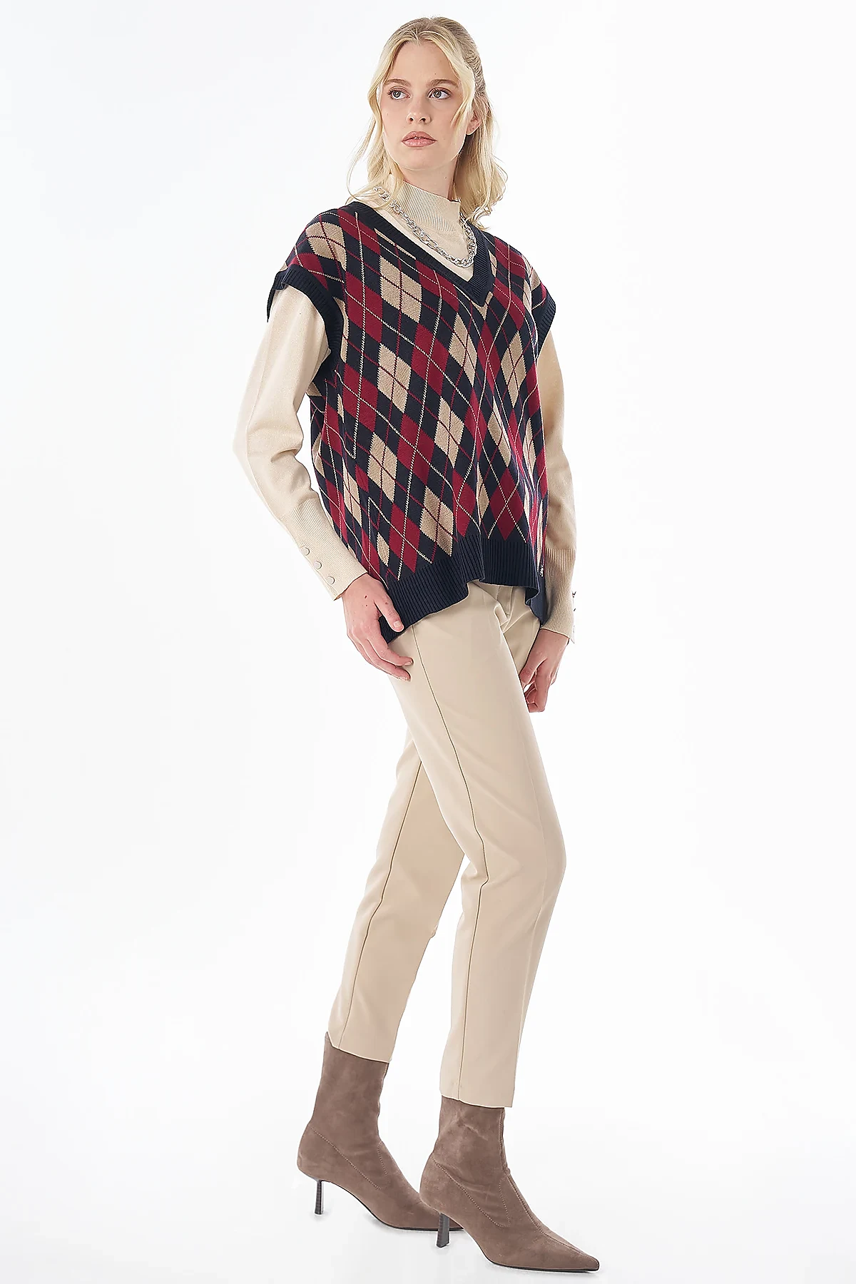 Diamond Pattern Knit Vest Dark Navy