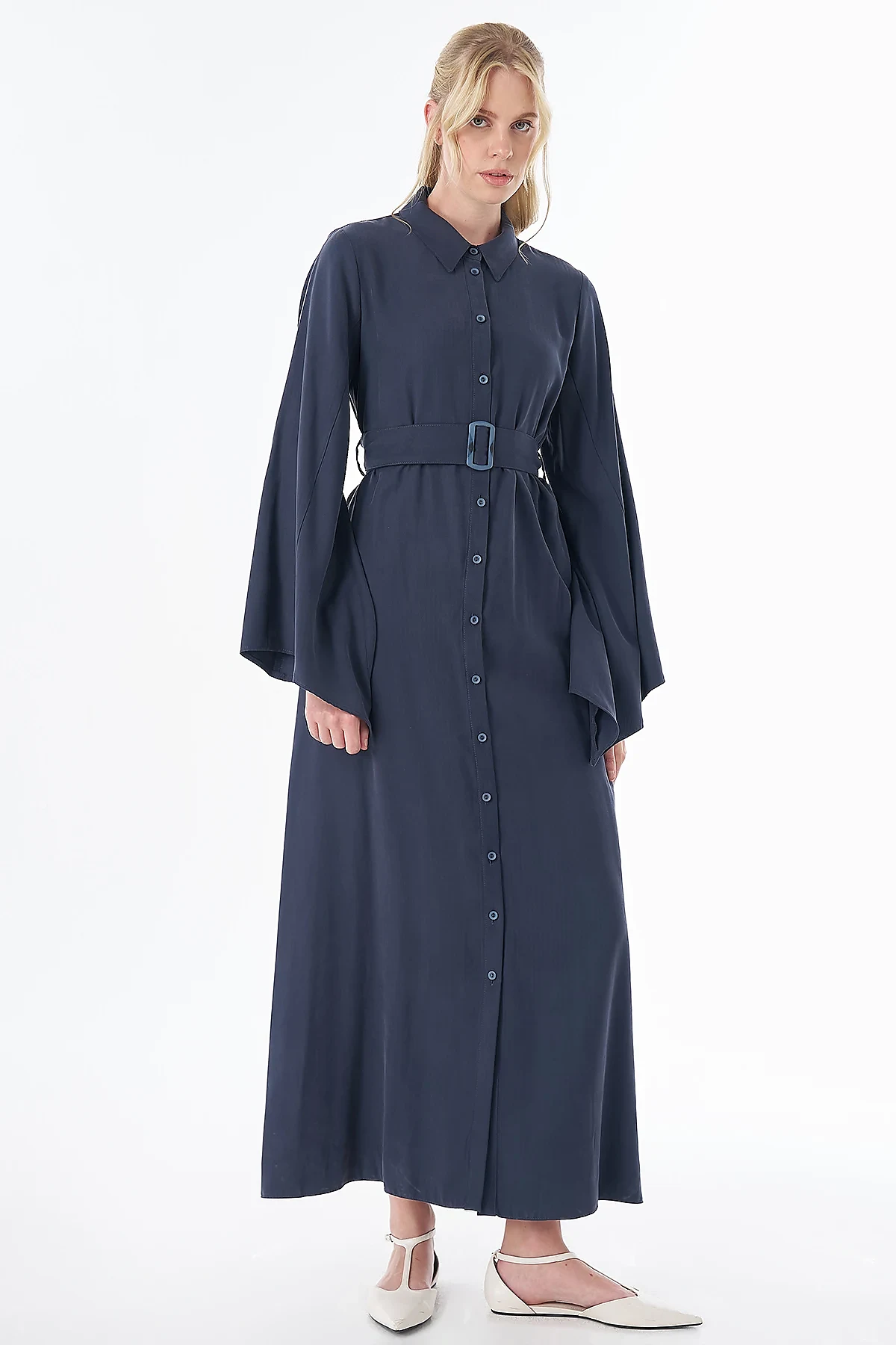 Belt-Detail Maxi Dress Navy