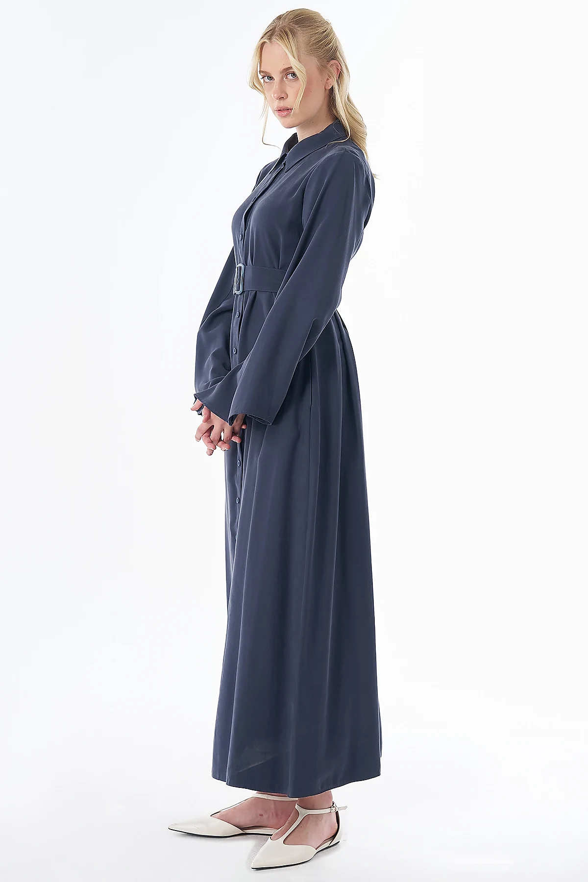 Belt-Detail Maxi Dress Navy