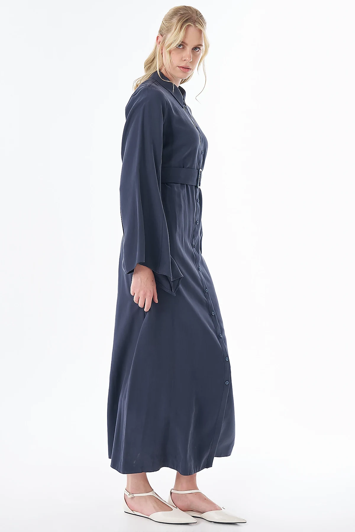 Belt-Detail Maxi Dress Navy
