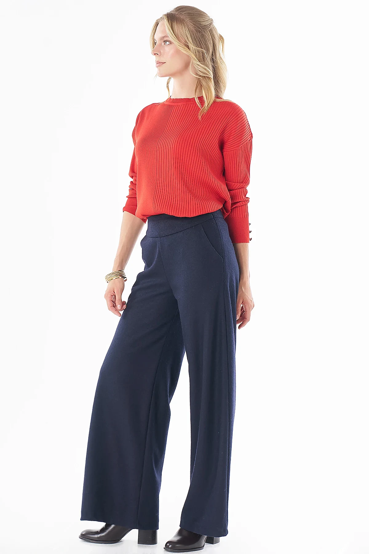 High-Waisted Wool Trousers - Dark Navy