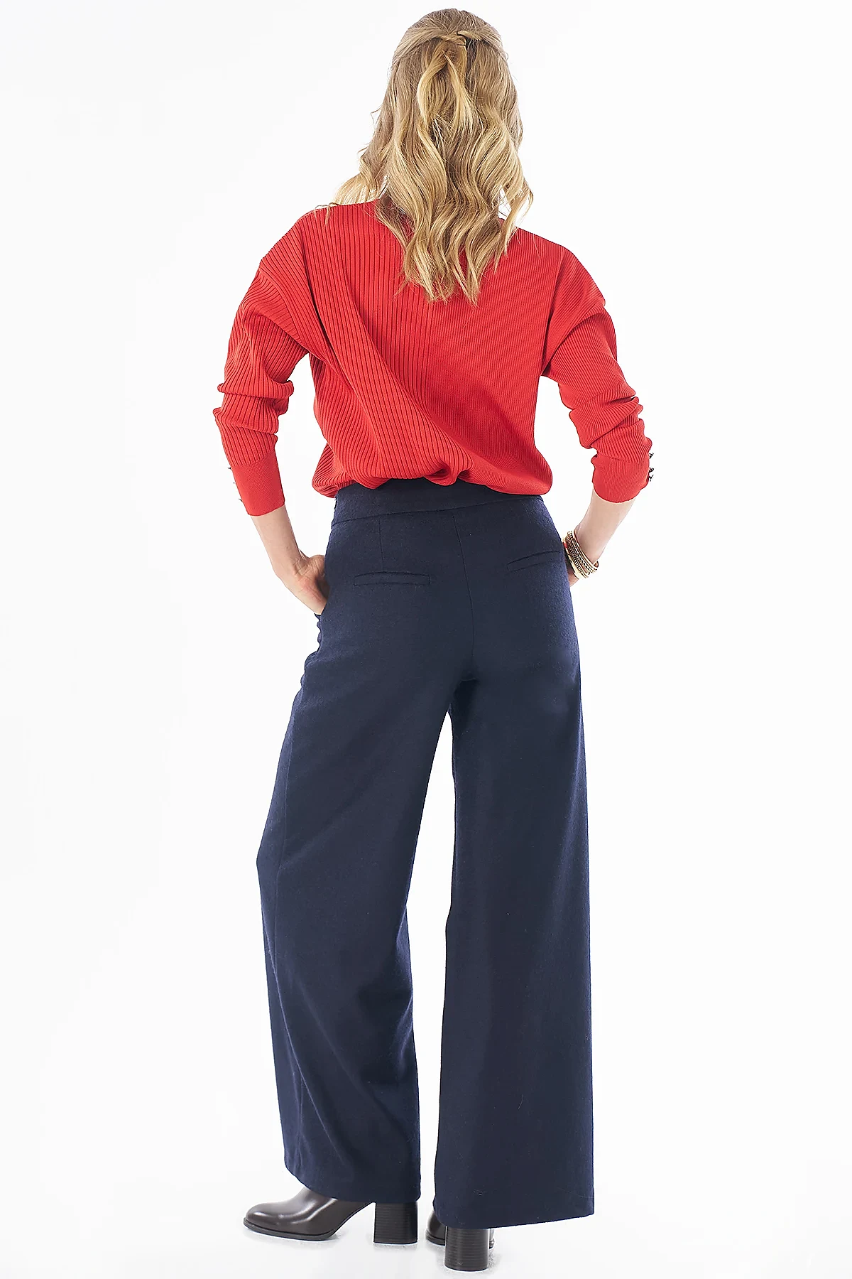 High-Waisted Wool Trousers - Dark Navy