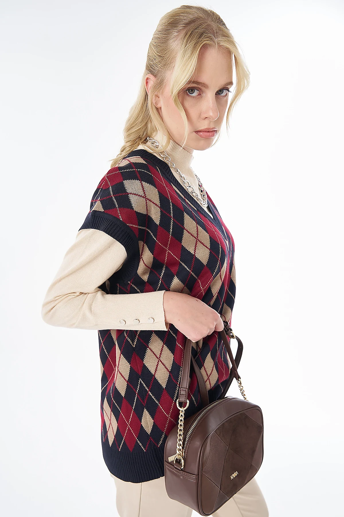 Diamond Pattern Knit Vest Dark Navy