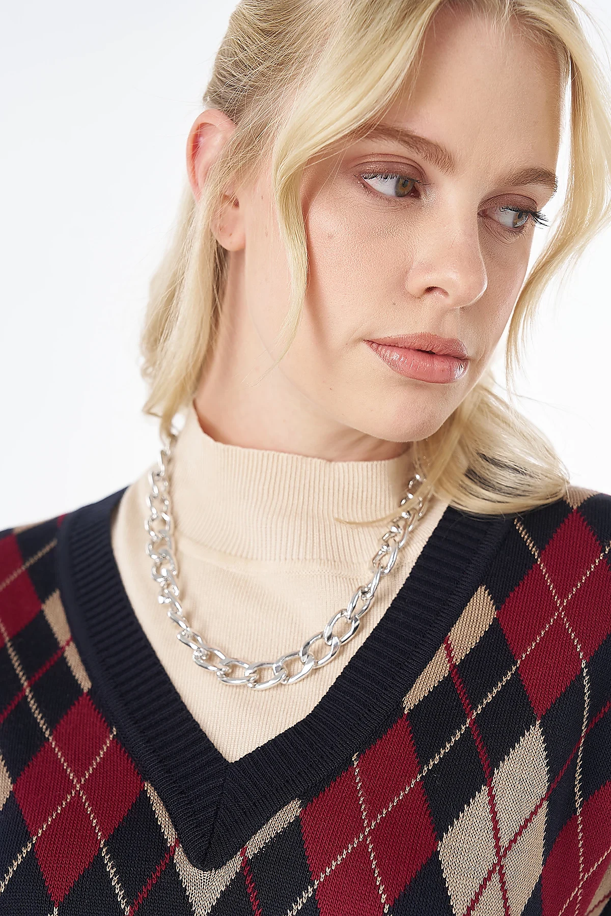 Diamond Pattern Knit Vest Dark Navy