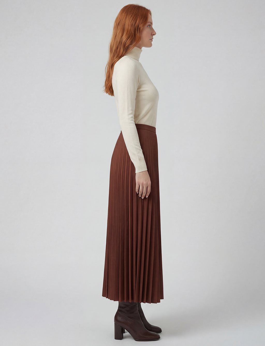 Fermuarlı Piliseli Etek Koyu Kahve 