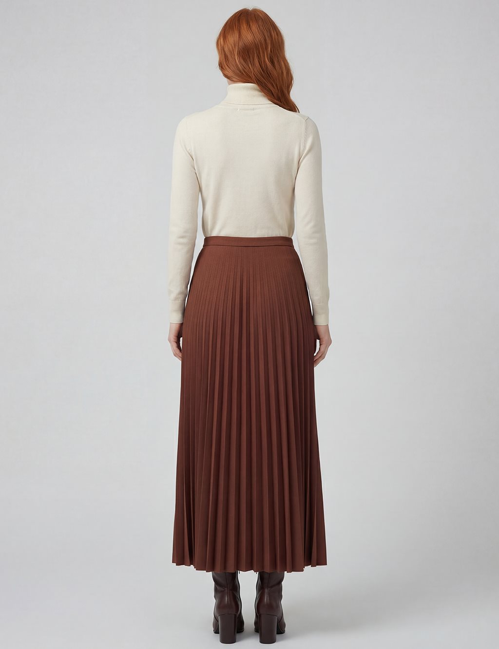 Fermuarlı Piliseli Etek Koyu Kahve 