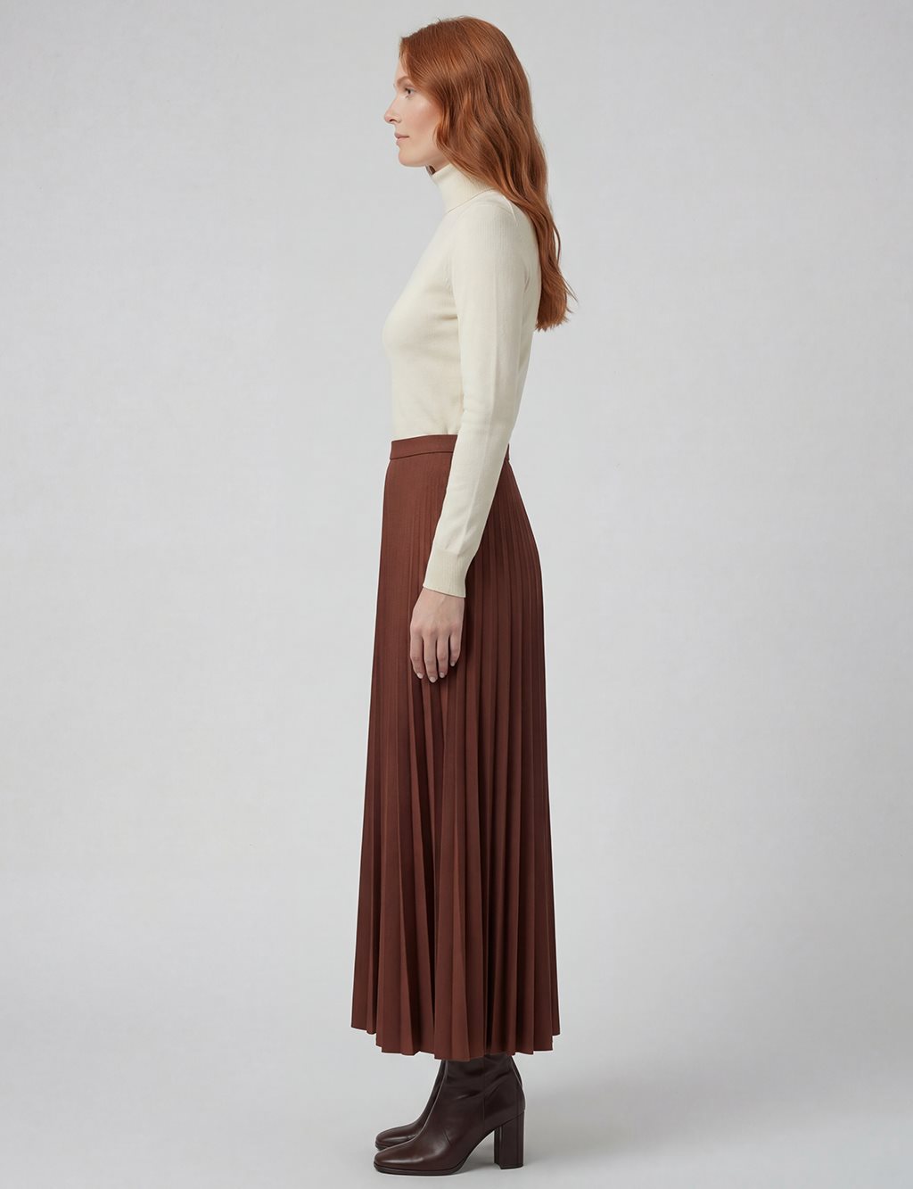 Fermuarlı Piliseli Etek Koyu Kahve 