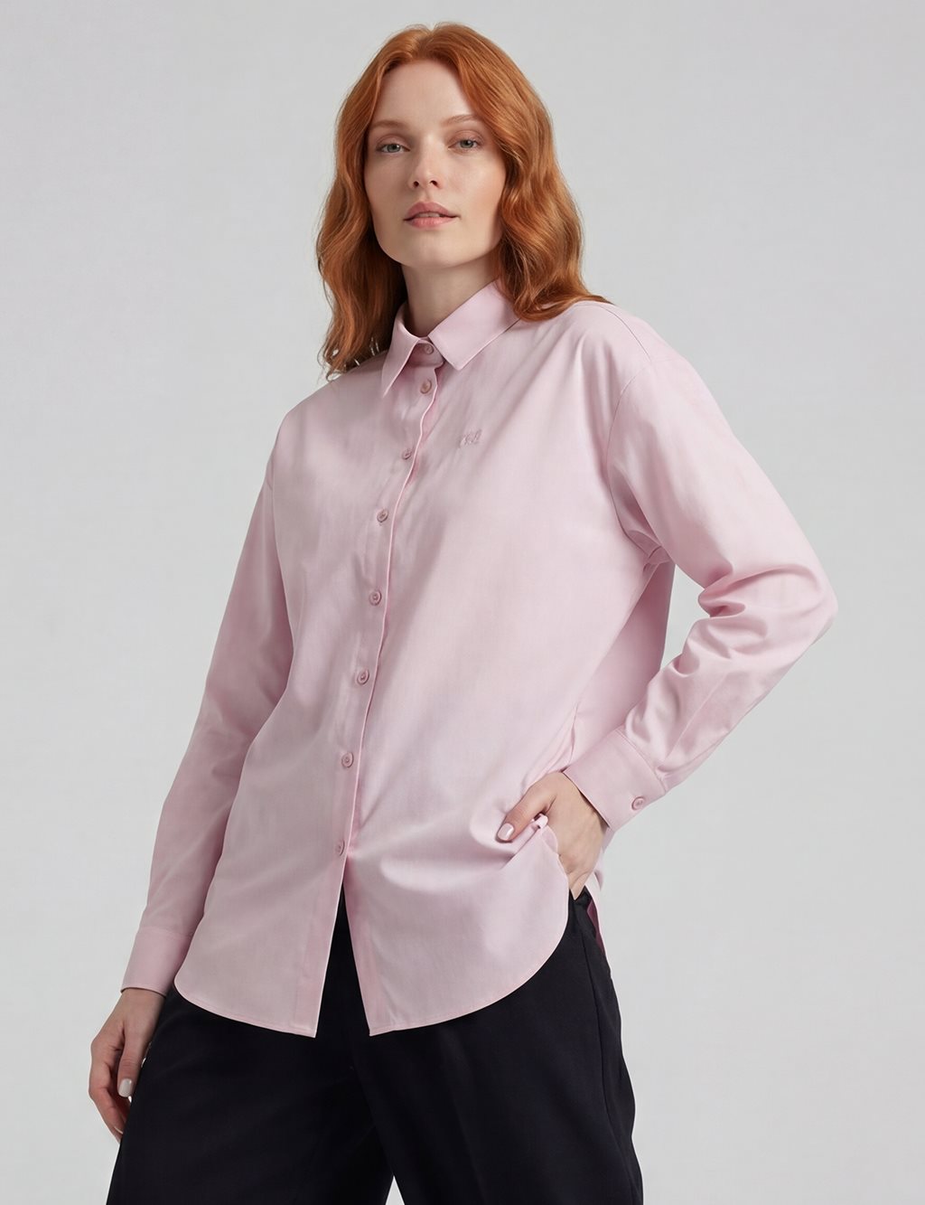 Shirt Collar Poplin Tunic Powder Pink