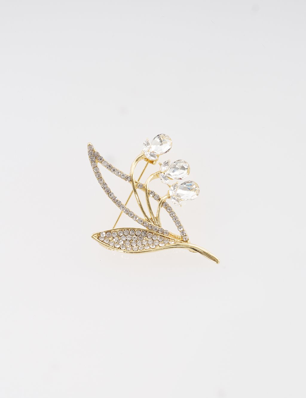 Flower Patterned Stone Brooch Gold