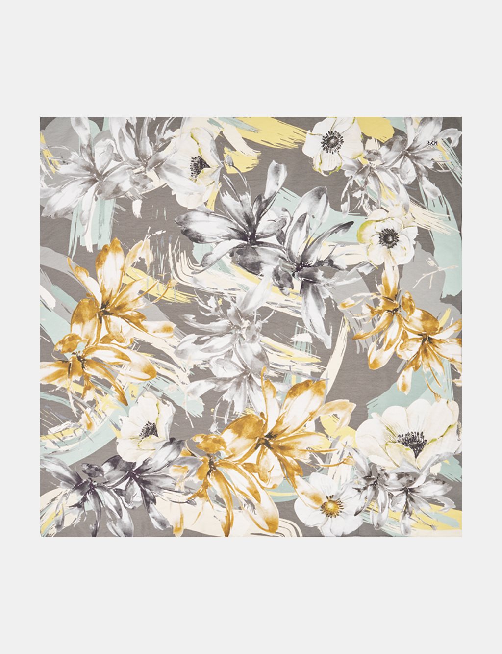 Mixed Floral Pattern Viscose Scarf Anthracite