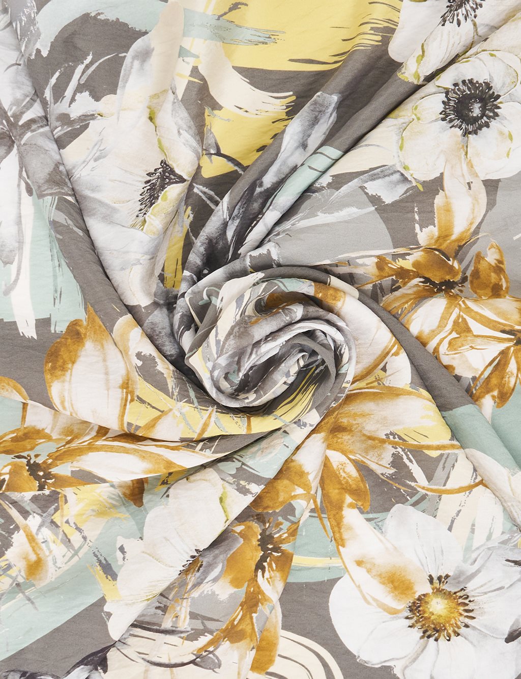 Mixed Floral Pattern Viscose Scarf Anthracite