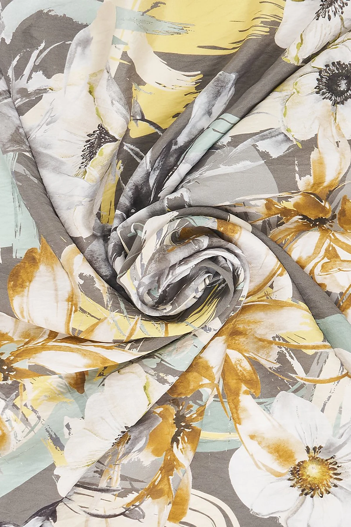 Mixed Floral Viscose Scarf in Anthracite