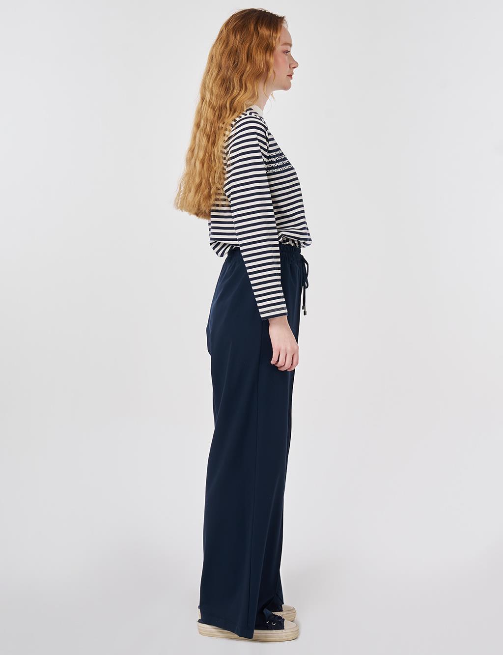 Beli Lastikli Rahat Kesim Pantolon Koyu Lacivert