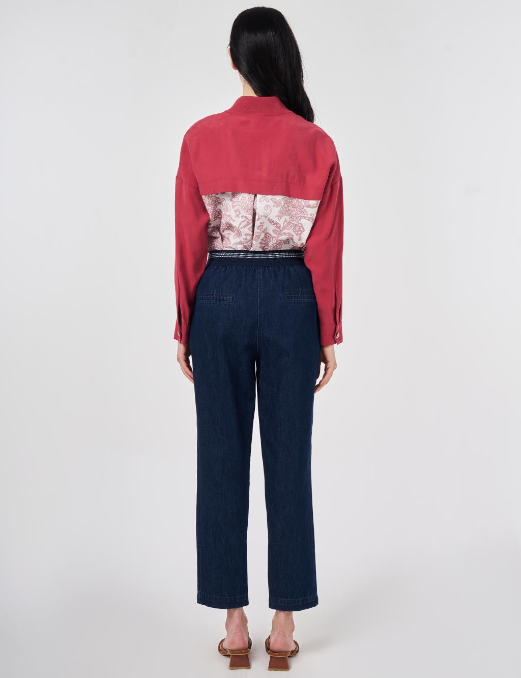 Yıkamalı Elastik Bel Havuç Kesim Denim Pantolon Lacivert 