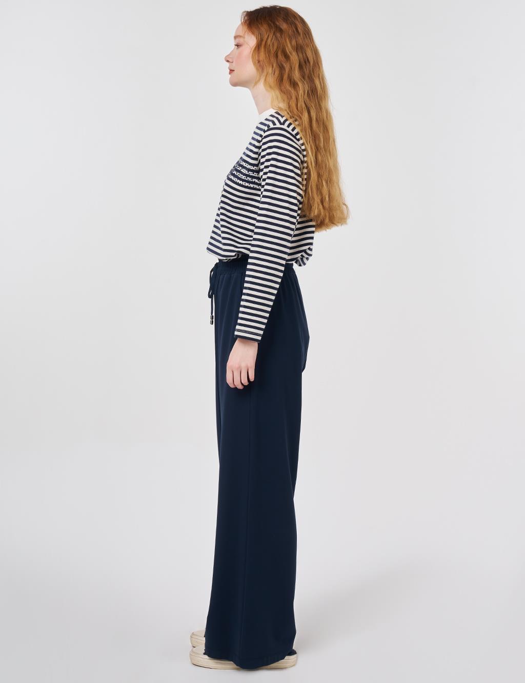 Beli Lastikli Rahat Kesim Pantolon Koyu Lacivert