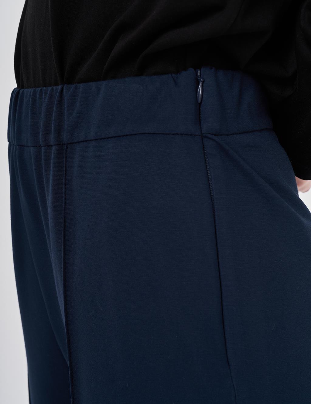 Çima Dikişli Örme İspanyol Paça Pantolon Koyu Lacivert