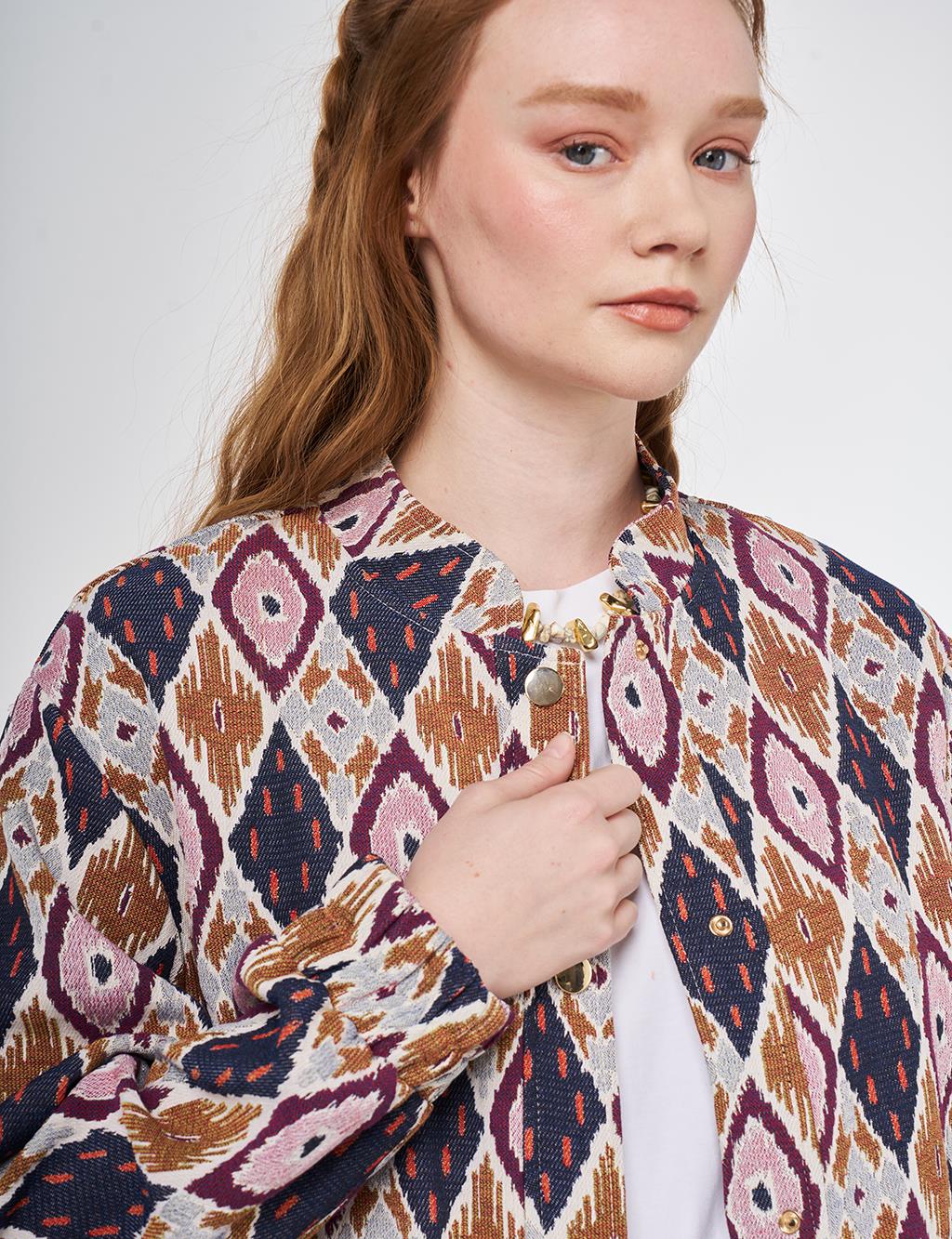 Desenli Bomber Ceket Lacivert