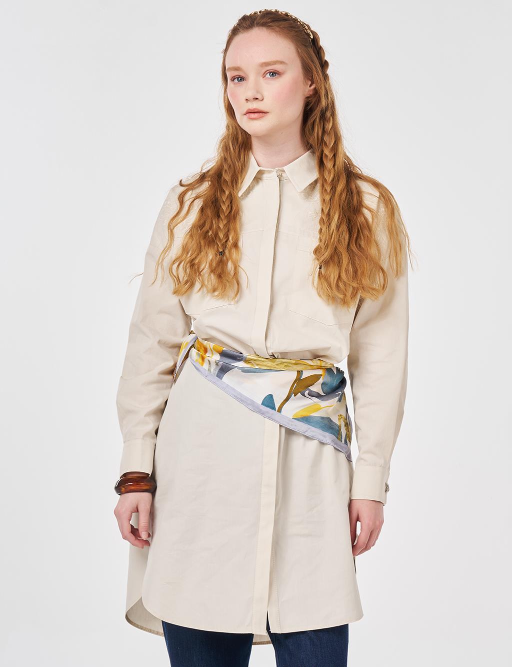 100% Cotton Embroidered Tunic Cream