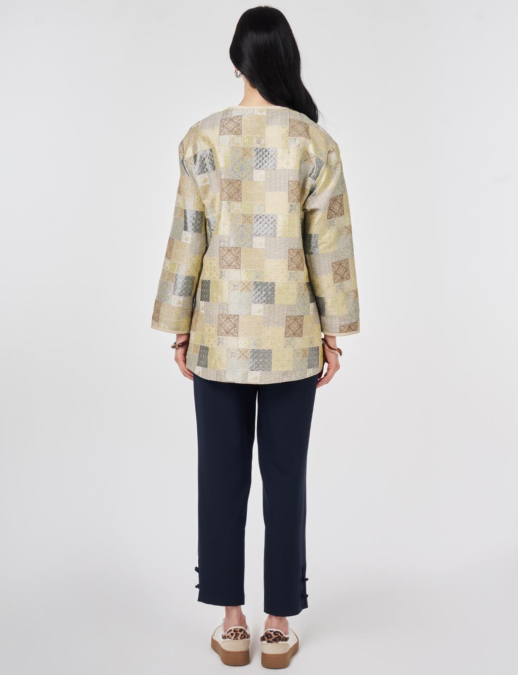 Kare Desen Jakarlı Ceket Küf Yeşili