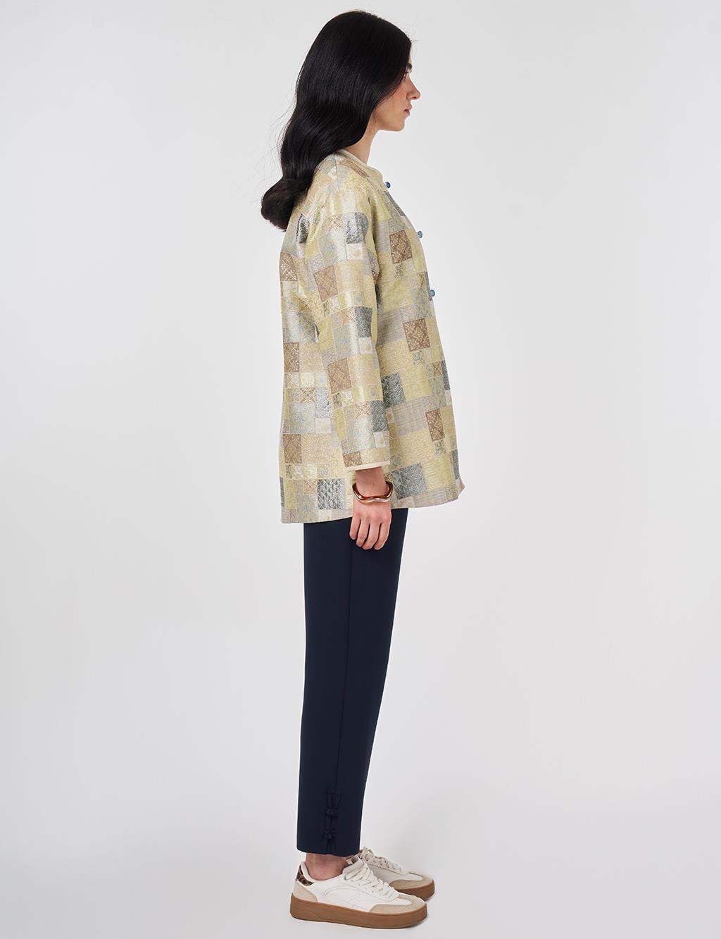 Kare Desen Jakarlı Ceket Küf Yeşili