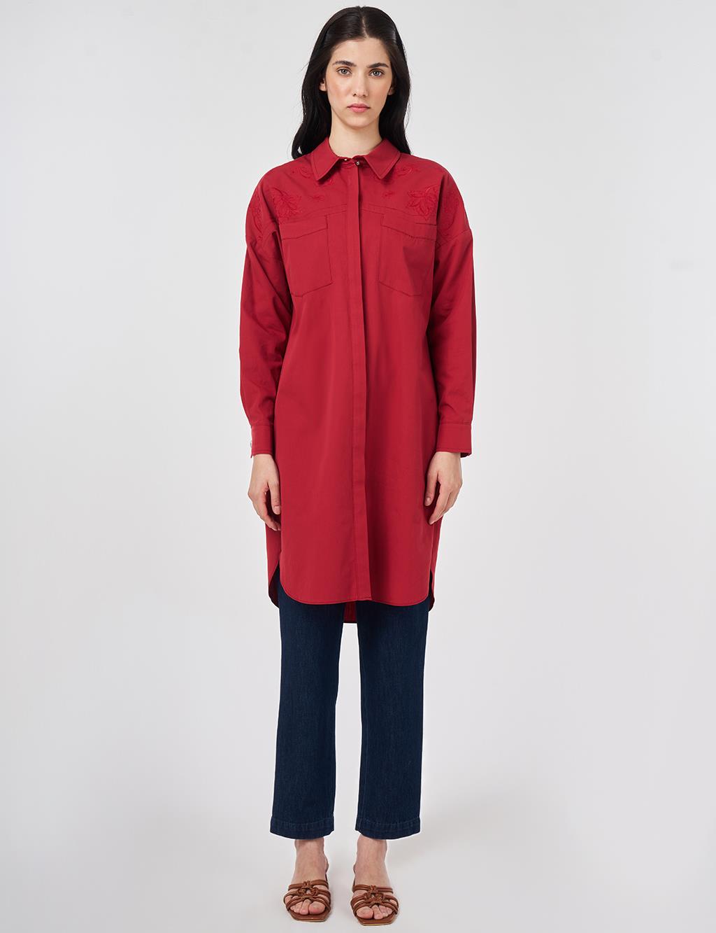 100% Cotton Embroidered Tunic Ruby