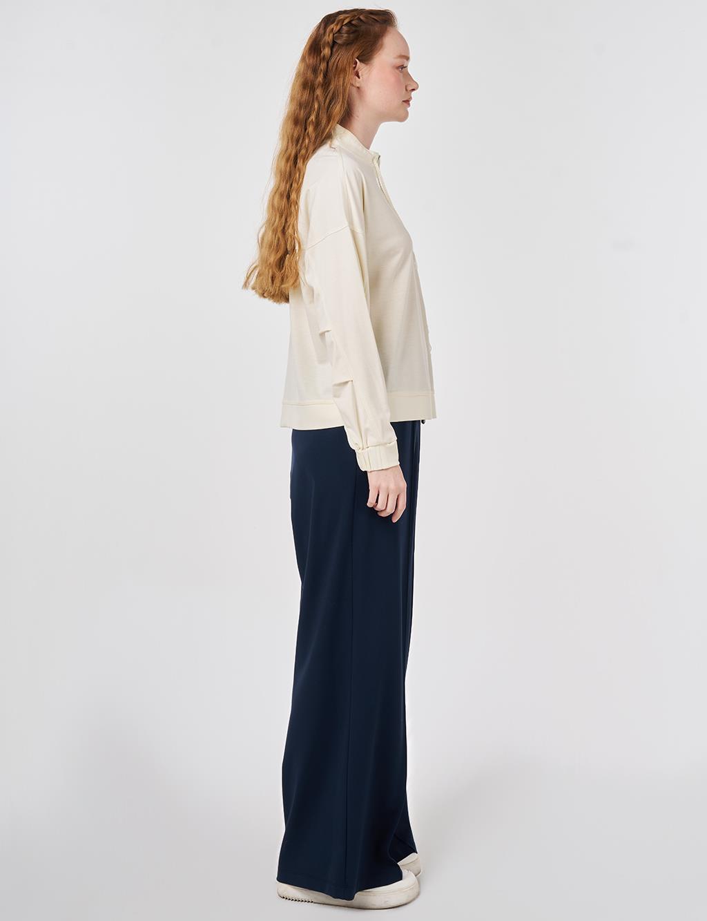 Püskül Detaylı Modal Sweatshirt Ekru