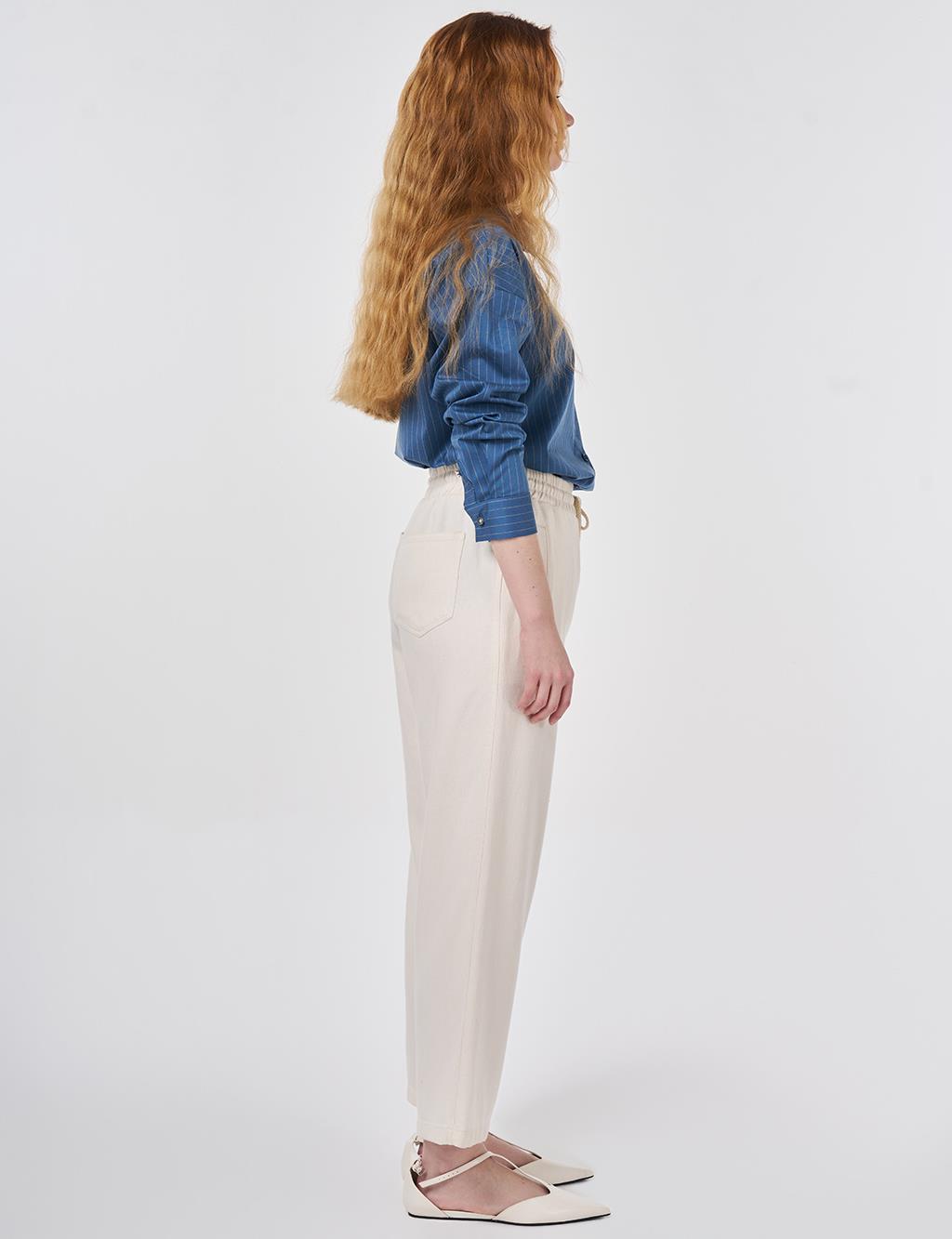 Bağcıklı Kanvas Pantolon Krem 
