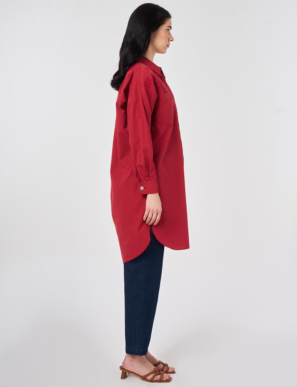 100% Cotton Embroidered Tunic Ruby