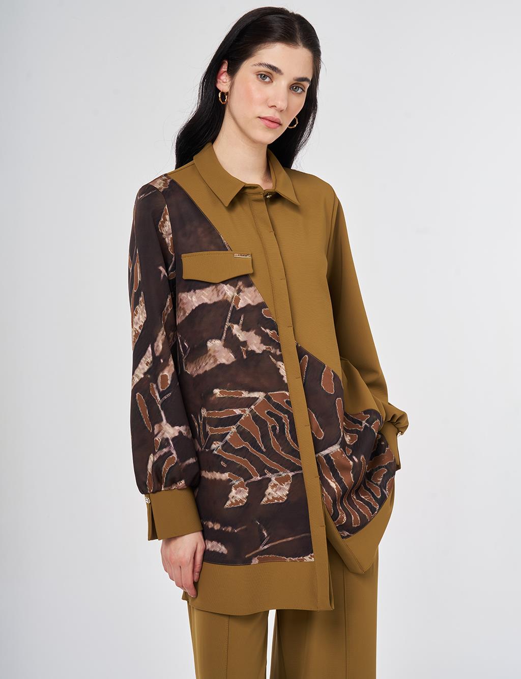 Baskı Detaylı İkili Takım Oliv