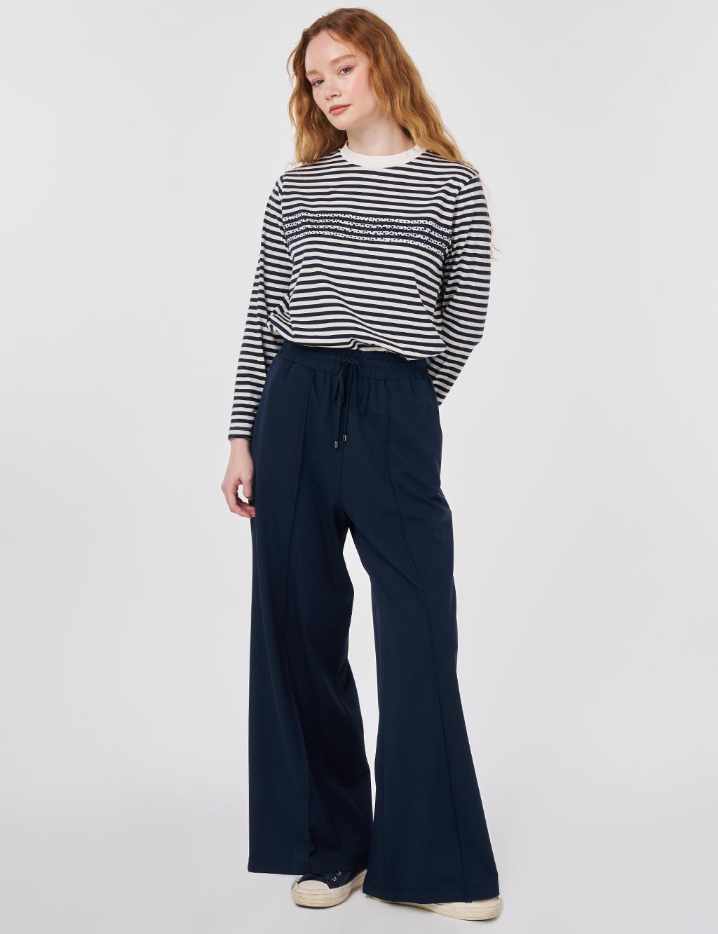 Beli Lastikli Rahat Kesim Pantolon Koyu Lacivert