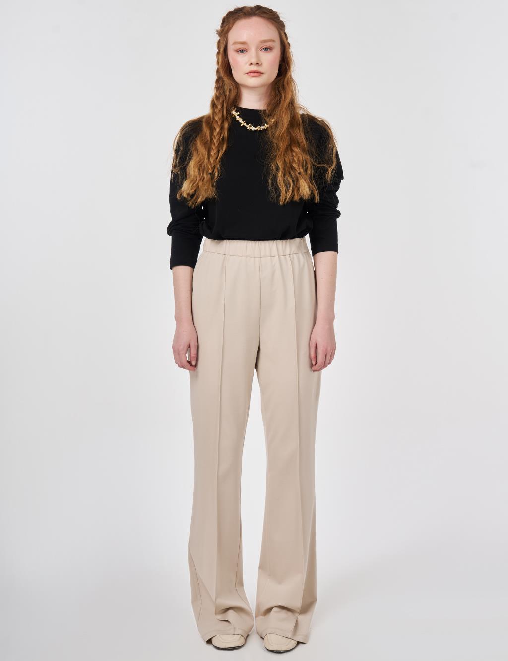 Çima Dikişli Örme İspanyol Paça Pantolon Taş