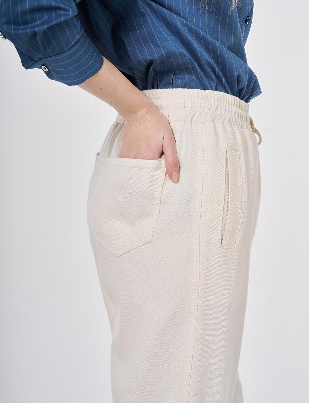 Bağcıklı Kanvas Pantolon Krem 