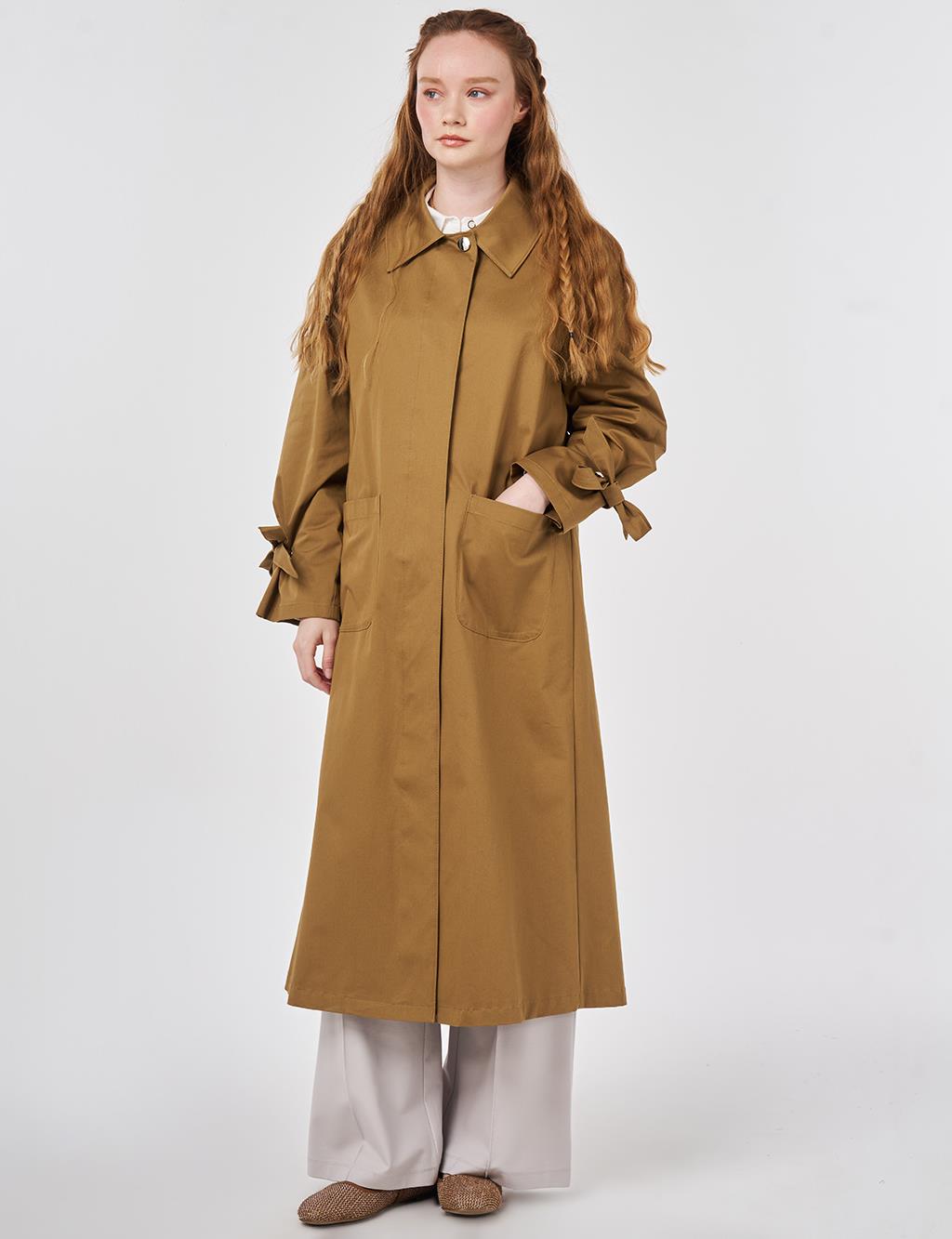 Grogren Detaylı Reglan Kol Trençkot Koyu Oliv