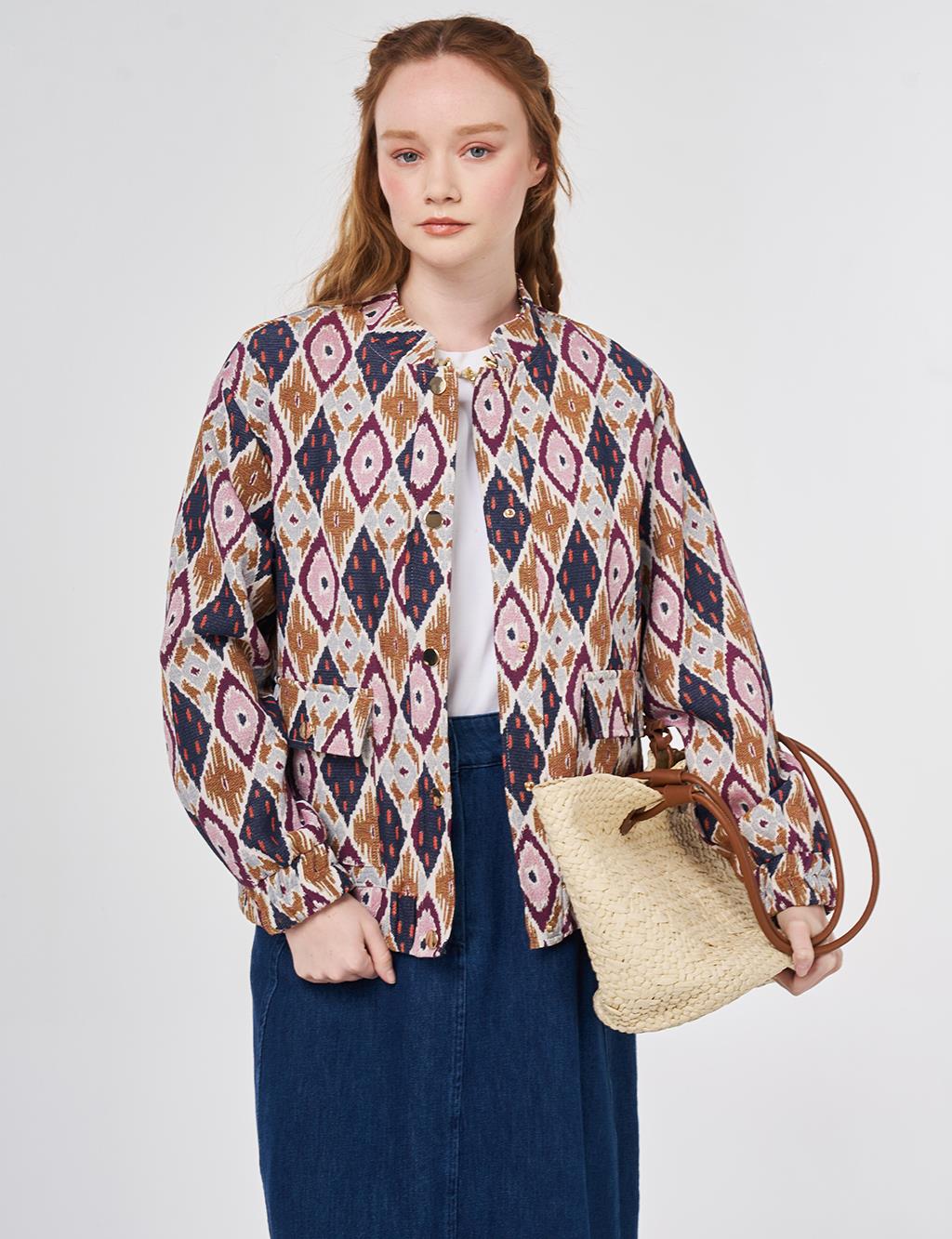 Desenli Bomber Ceket Lacivert