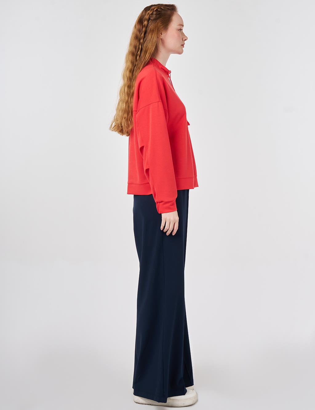 Püskül Detaylı Modal Sweatshirt Kırmızı