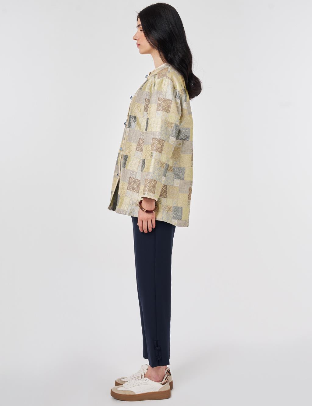 Kare Desen Jakarlı Ceket Küf Yeşili