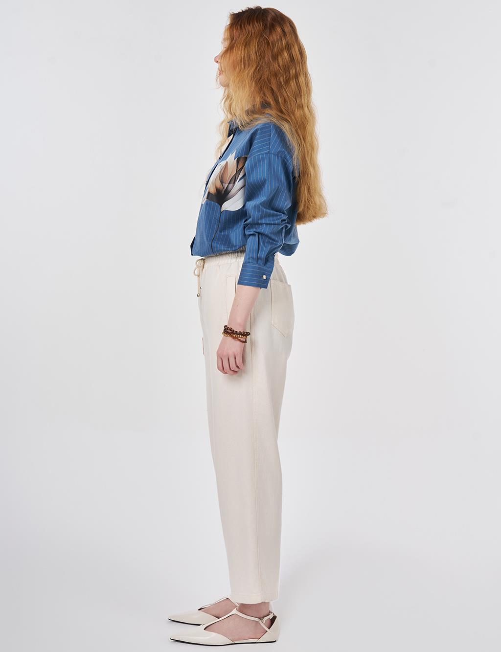 Bağcıklı Kanvas Pantolon Krem 