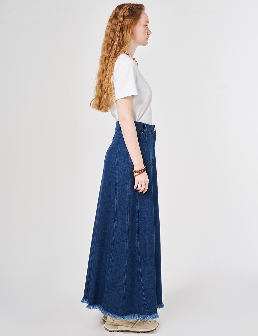 Yıkamalı Denim Etek Lacivert 