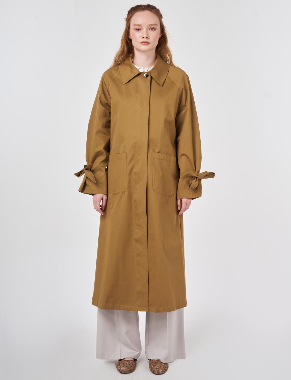 Grogren Detaylı Reglan Kol Trençkot Koyu Oliv