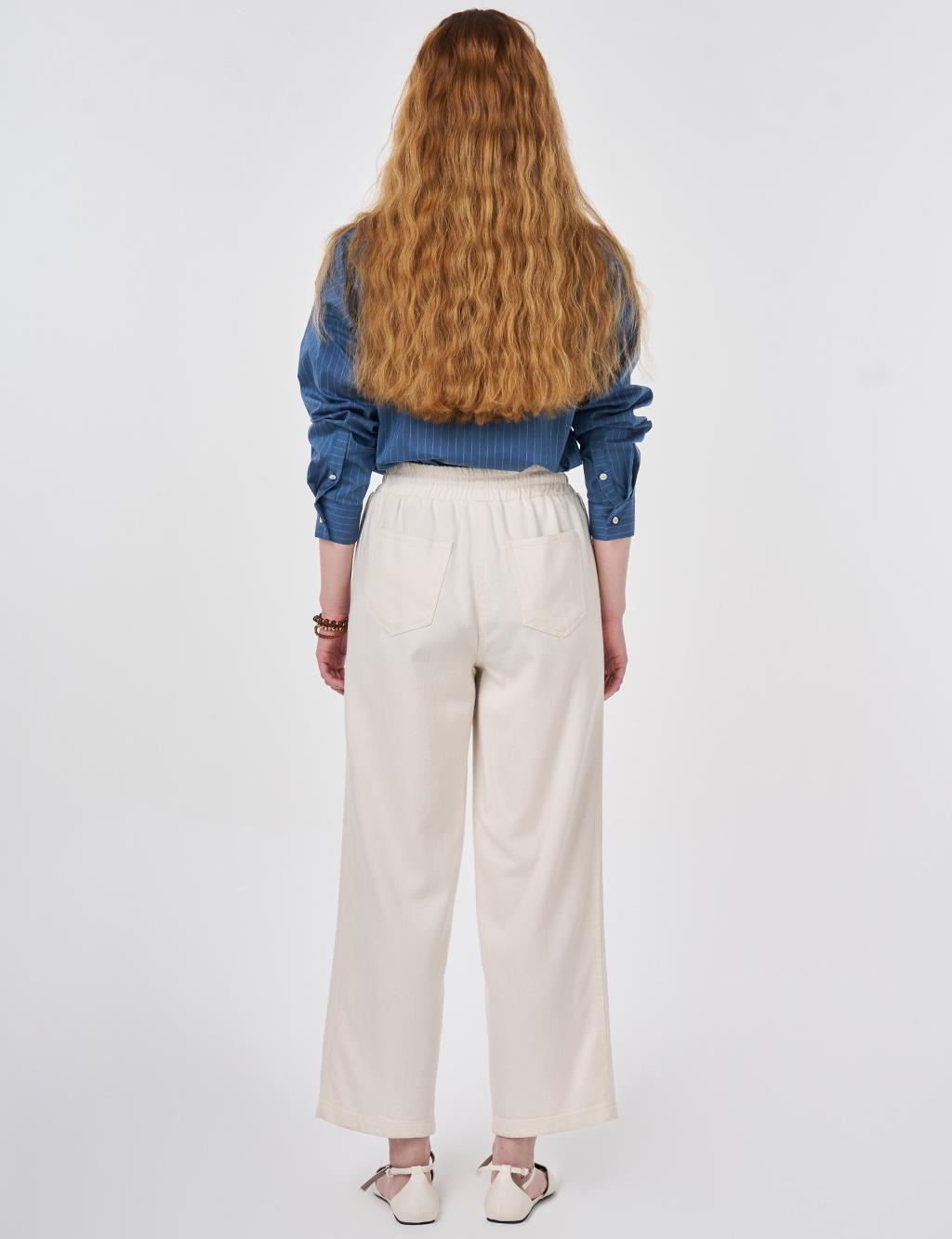 Bağcıklı Kanvas Pantolon Krem 