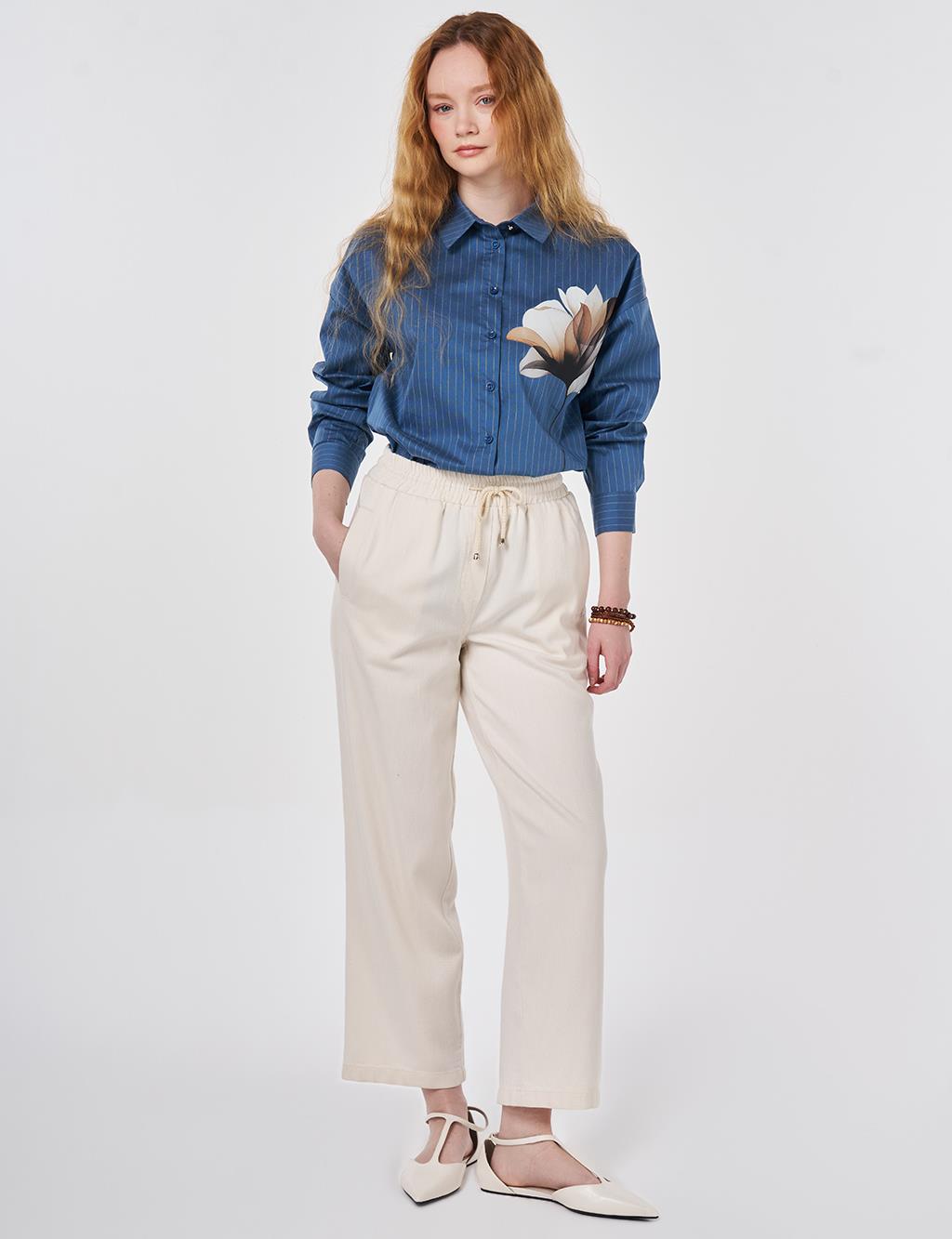 Bağcıklı Kanvas Pantolon Krem 