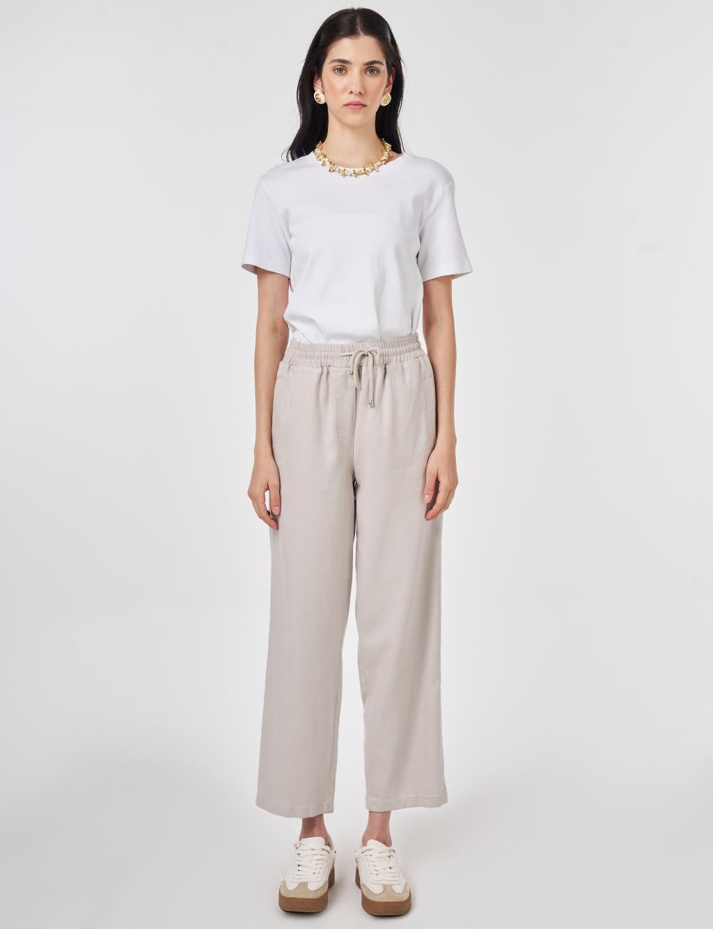 Bağcıklı Kanvas Pantolon Açık Gri 