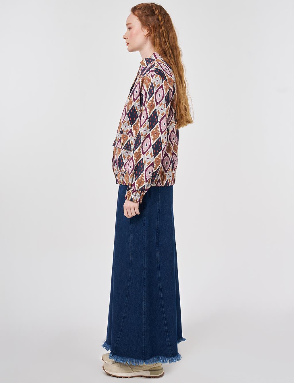 Desenli Bomber Ceket Lacivert