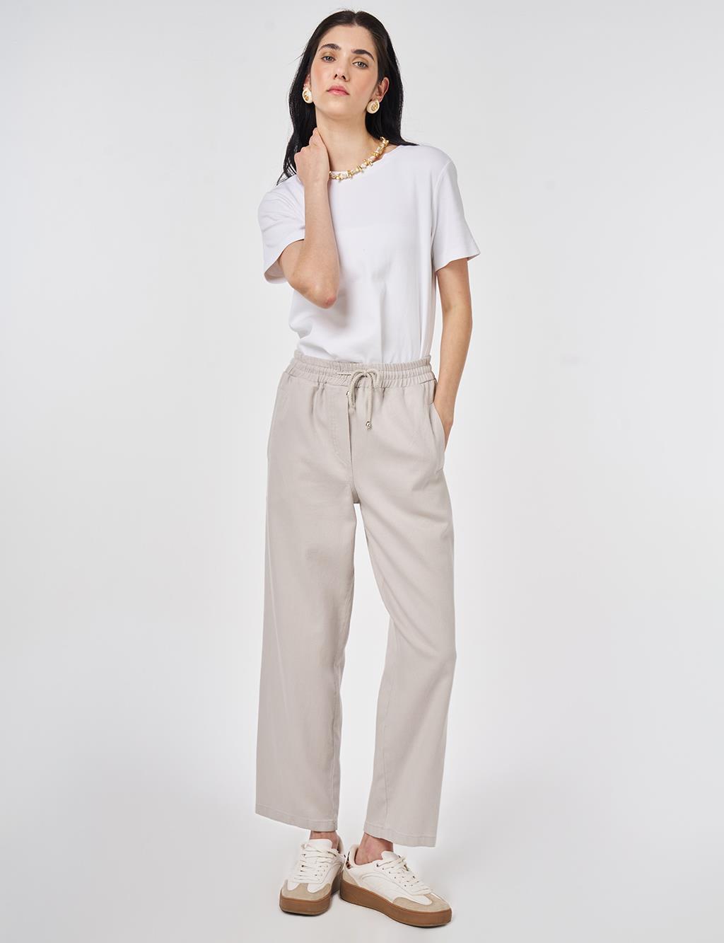 Bağcıklı Kanvas Pantolon Açık Gri 