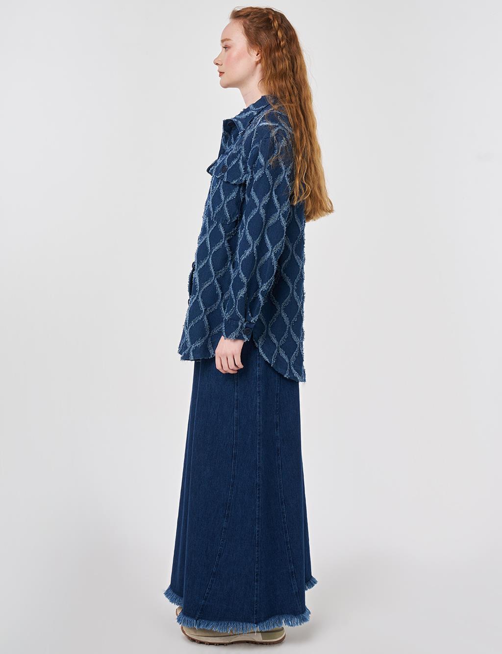 Fluid Shirt Collar Tunic Navy