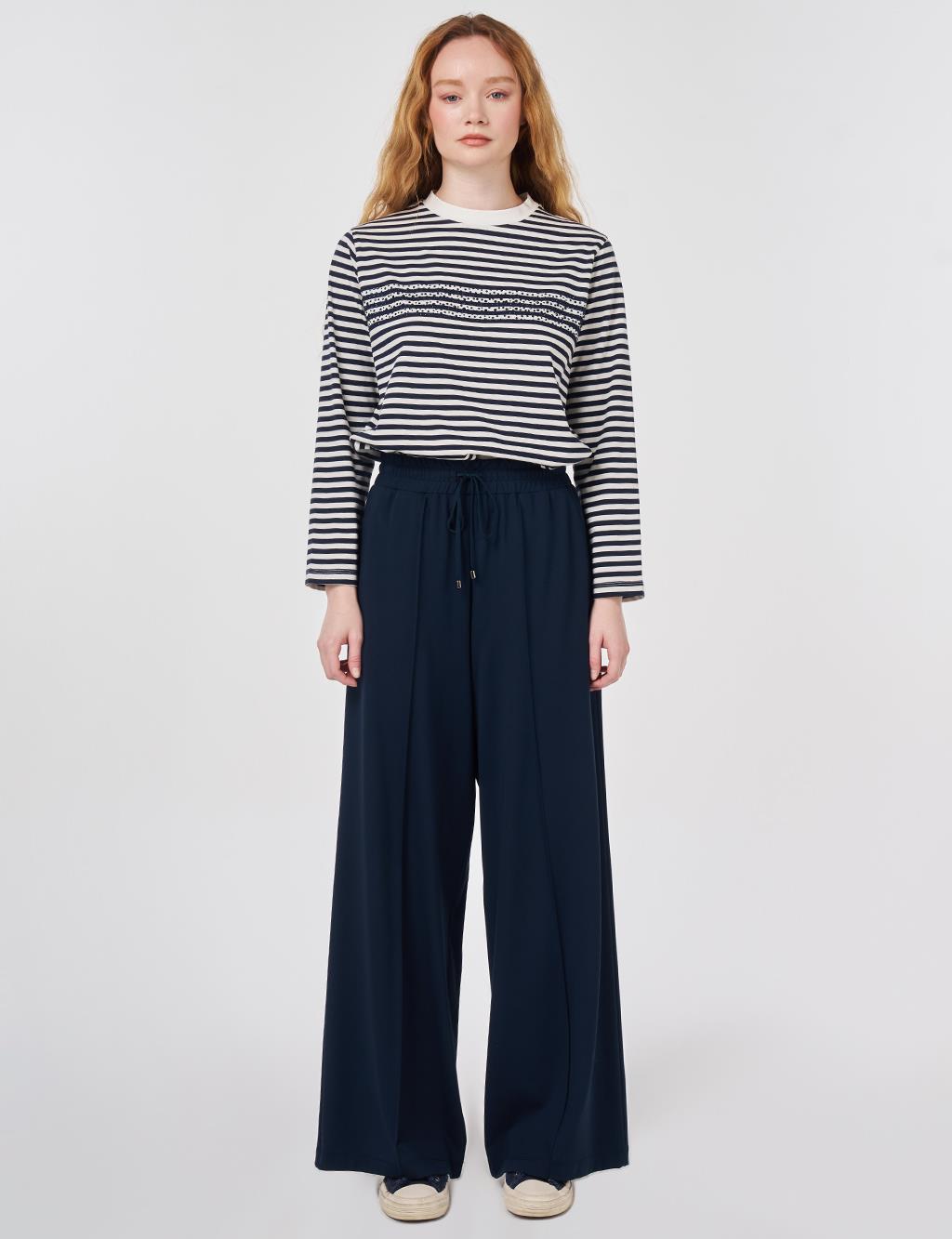 Beli Lastikli Rahat Kesim Pantolon Koyu Lacivert