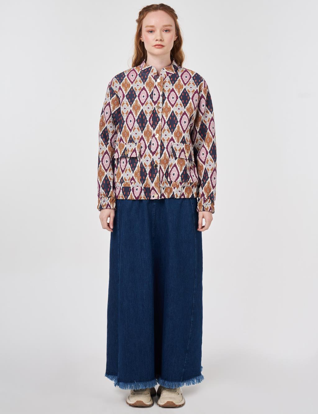 Desenli Bomber Ceket Lacivert