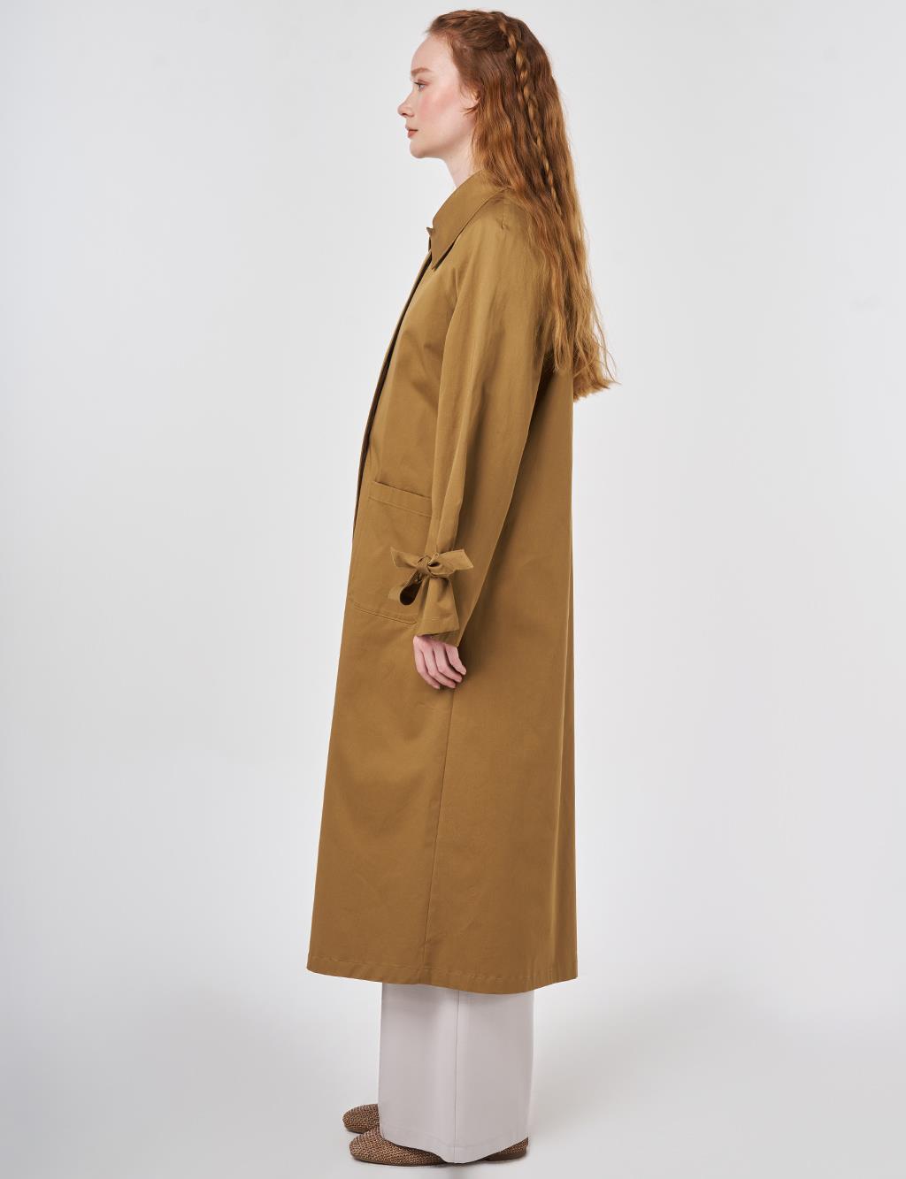 Grogren Detaylı Reglan Kol Trençkot Koyu Oliv