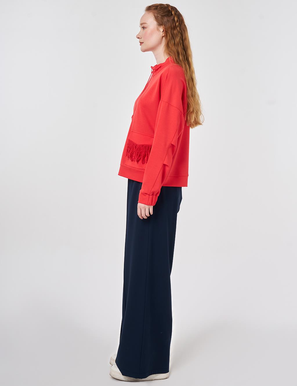 Püskül Detaylı Modal Sweatshirt Kırmızı