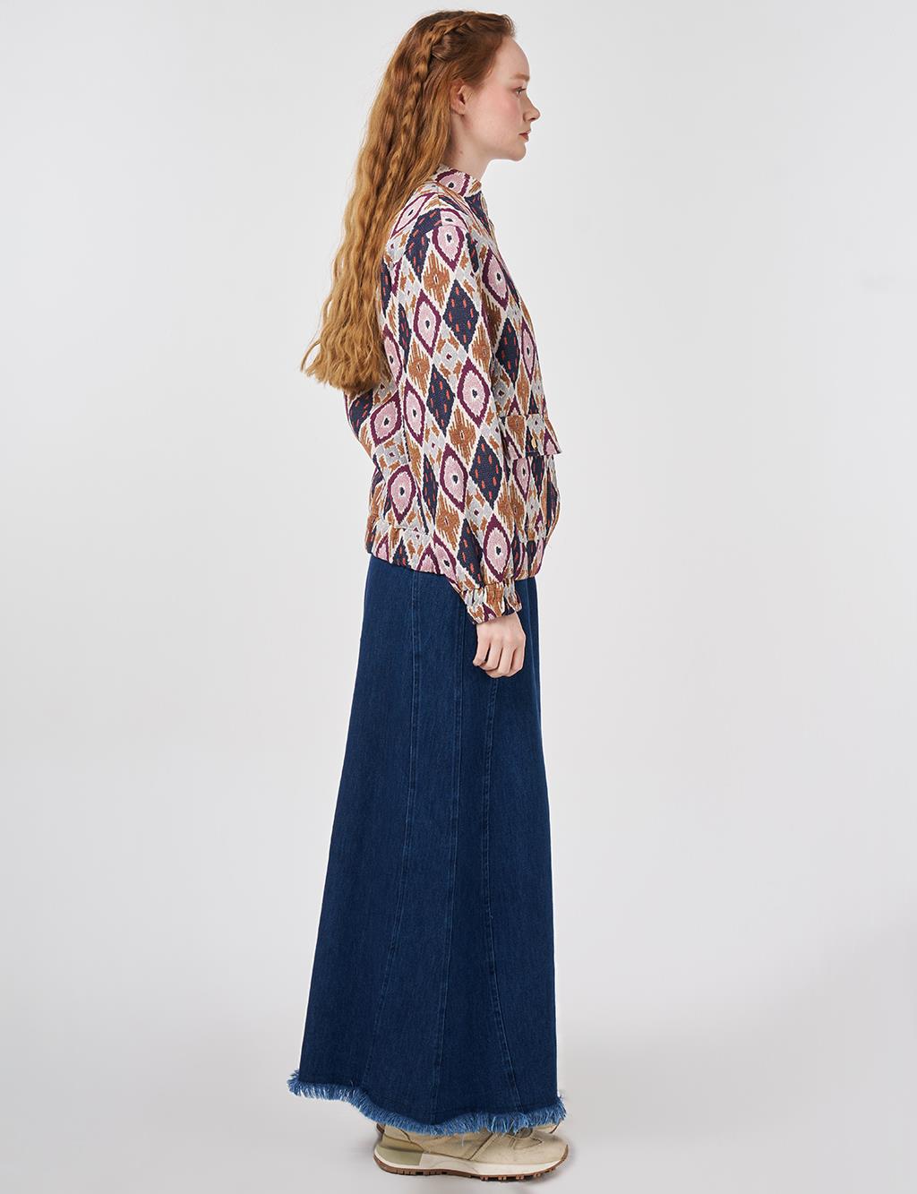 Desenli Bomber Ceket Lacivert